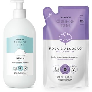 Combo Cuide-se Bem: Loção Corporal Nuvem 400ml + Refil Rosa e Algodão 350ml