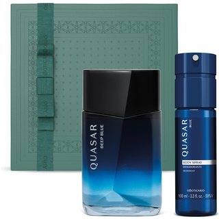 Combo Presente Quasar Deep Blue: Desodorante Colônia 100ml + Body Spray 100ml + Caixa Presenteável