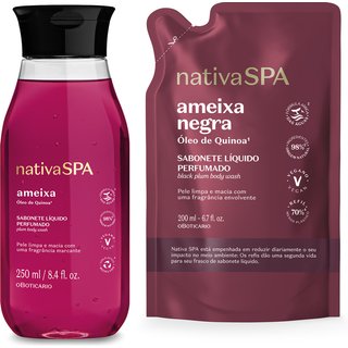 Combo Sabonete Líquido Perfumado Nativa Spa: Ameixa 250ml + Refil Ameixa Negra 200ml