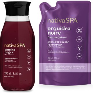 Combo Sabonete Líquido Perfumado Nativa Spa: Ameixa Negra 250ml + Refil Orquídea Noire 200ml