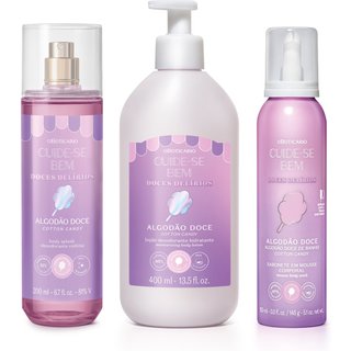 Combo Cuide-se Bem Doces Delírios Algodão Doce: Body Splash 200ml + Sabonete Em Mousse Corporal 150ml + Loção Corporal 400ml
