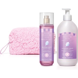 Combo Cuide-se Bem Doces Delírios Algodão Doce: Body Splash 200ml + Loção Corporal 400ml + Nécessaire Rosa