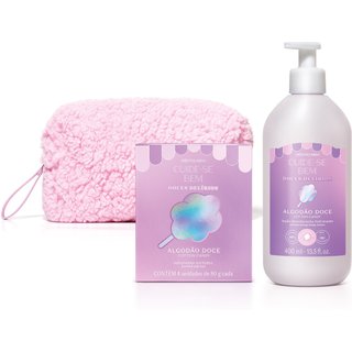Combo Cuide-se Bem Doces Delírios Algodão Doce: Sabonetes Em Barra 4x80g + Loção Corporal 400ml + Nécessaire Rosa
