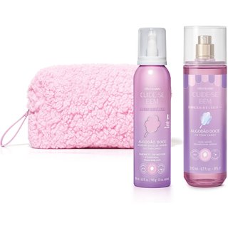 Combo Cuide-se Bem Doces Delírios Algodão Doce: Body Splash 200ml+ Sabonete Em Mousse Corporal 150ml + Nécessarie Rosa