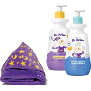 Combo Dr. Botica Hora do Banho: Shampoo Infantil Cabelos Lisos 1A 2C 400ml + Sabonete Líquido Infantil 400ml + Roupão Infantil