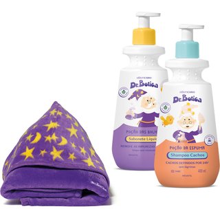 Combo Dr. Botica Hora do Banho: Shampoo Infantil Cacheados 3 ABC 400ml + Sabonete Líquido Infantil 400ml +Roupão Infantil