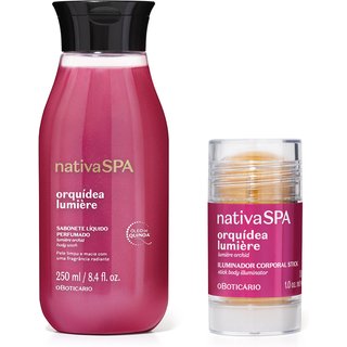 Combo Nativa SPA Orquídea Lumière: Sabonete Líquido Corporal 250ml+ Iluminador Corporal Stick 30g
