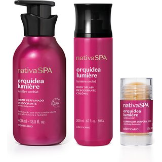 Combo Nativa SPA Orquídea Lumière: Body Splash 200ml + Creme Perfumado Desodorante 400ml + Iluminador Corporal Stick 30g