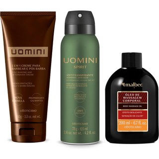 Combo Desodorante Antitranspirante 125ml + Óleo de Massagem 200ml + Creme Para Barbear e Pós Barba 2 em 1 100g