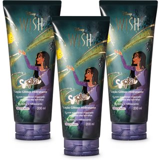 Combo Loção Glitter Hidratante Corporal Sophie Disney Wish 200ml (3 unidades)