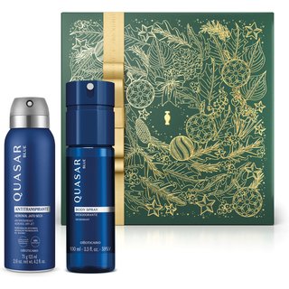 Combo Presente Quasar Blue: Desodorante Antitranspirante Aerossol 75g/125ml + Body Spray 100ml + Caixa Presenteável