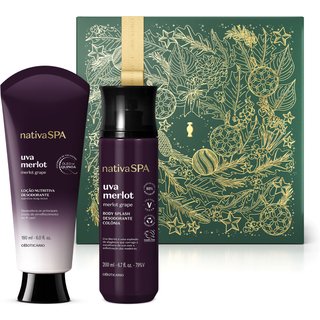 Combo Presente Nativa Spa Uva Merlot: Loção Corporal 180ml + Body Splash 200ml + Caixa Presenteável