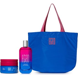 Combo Egeo Dolce Illusion: Desodorante Colônia 90ml + Creme Desodorante Corporal 250g + Bolsa Big Bag Azul e Rosa
