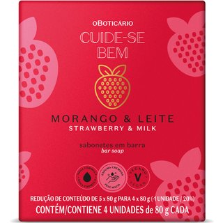 Kit Sabonetes em Barra Cuide-se Bem Morango e Leite 4x80g Cada