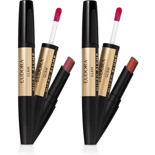 Combo Batom Glam Micro Plump: Malva Essencial 1,8g + Terracota Retrô 1,8g