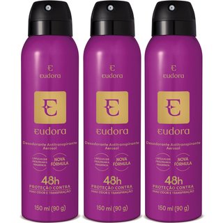 Combo Desodorante Antitranspirante Aerosol Eudora 3x150ml/90g