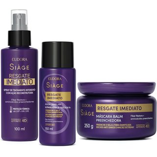 Combo Siàge Resgate Imediato Tratamento: Máscara Capilar 250g + Água Lamelar 150ml + Leave-In 100ml