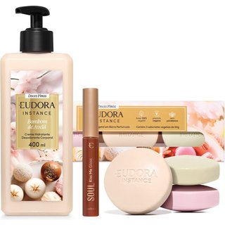 Combo Doces Finos: Kit Sabonete em Barra Vegetal 3x50g + Creme Hidratante 400ml + Gloss 5,2ml