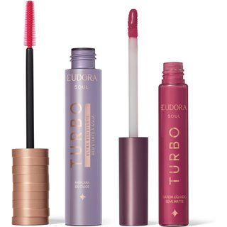 Combo SOUL Turbo: Máscara Cílios Ultra Resistente 10g + Batom Rosa Pink Turbinado Semi Mate 5ml