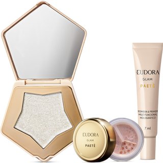 Combo Glam Paetê: Iluminador Multifuncional 5g + Glitter Multifuncional Rosê 1g + Sombra & Primer 7ml