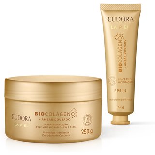 Combo La Piel Âmbar Dourado: Manteiga Corporal 250g + Creme para Mãos 50g