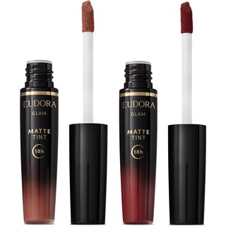 Combo Batom Líquido Glam Matte Tint: Marrom Nude Icônico 4g + Bordô Intenso 4g