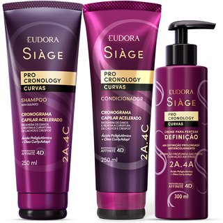 Combo Siàge Pro Cronology Curvas: Shampoo 250ml + Condicionador 250ml + Creme para Pentear Definição 300ml