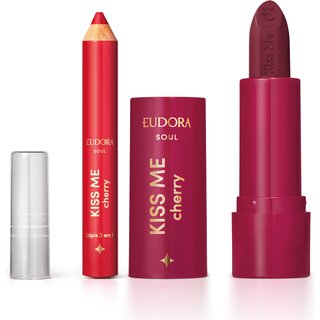 Combo Kiss Me Cherry: Batom Vermelho Cereja Divina 3,7g + Lápis Multifuncional 3 em 1 1,2g