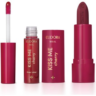 Combo Kiss Me Cherry: Batom Vermelho Cereja Divina 3,7g + Gloss Labial 5,5ml