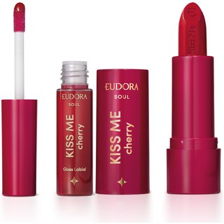 Combo Kiss Me Cherry: Batom Matte Vermelho Viciante 3,7g + Gloss Labial 5,5ml