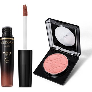 Combo Glam: Blush em Pó Pêssego Peach Bellini 5g + Batom Líquido Marrom Nude Icônico 4g