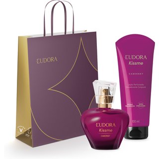 Combo Eudora Kiss me Cabernet presente: Desodorante Colônia 50ml + Loção Perfumada 100ml + Sacola