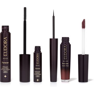 Combo Eudora Make: Máscara Cílios Forever 8g + Delineador Líquido Forever 3ml + Batom Líquido Matte Tint Rose Vintage 4ml