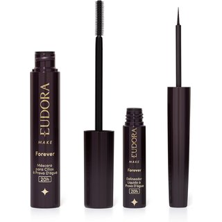 Combo Eudora Make: Máscara Cílios Forever 8g + Delineador Líquido Forever Preto 3ml