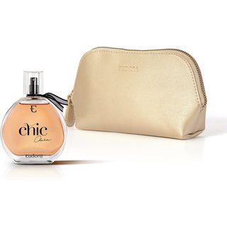 Combo Desodorante Colônia Chic Chérie 95ml + Nécessaire Dourado Arredondado Eudora Collection
