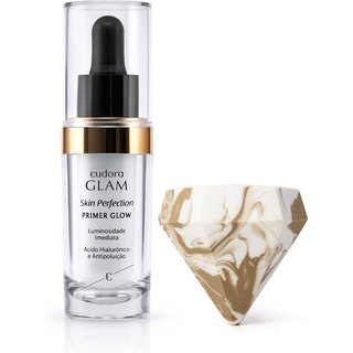Combo Primer Facial Glow Glam Skin Perfection 15ml + Esponja Diamante Eudora Glam