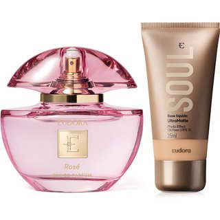 Combo Eudora Rosé Eau de Parfum 75ml + Base Líquida Soul Ultra Matte Cor 10 25ml