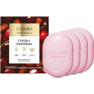 Eudora Instance Cereja e Amêndoas - Sabonete Vegetal em Barra Perfumado 4x80g