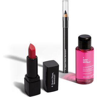 Combo Mini Make Básica: Batom Vermelho 1,6g + Lápis de Olhos Preto 600mg + Óleo de Limpeza Facial 30ml