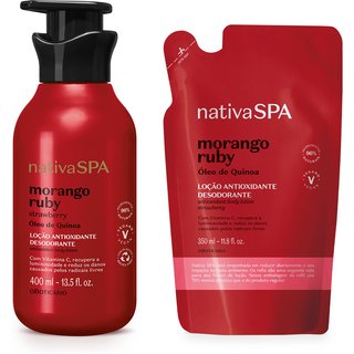 Combo Nativa SPA Morango Ruby: Loção Corporal 400ml + Refil 350ml