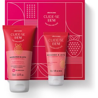 Mini Kit Presente Cuide-se Bem Morango e Leite: Loção Hidratante Desodorante Corporal 75ml + Creme Hidratante para as Mãos 30g