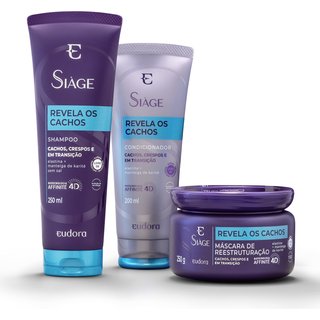 Combo Siàge Revela os Cachos: Shampoo 250ml + Máscara 250g + Condicionador 200ml
