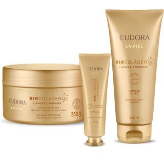 Combo La Piel Âmbar Dourado: Manteiga Hidratante Desodorante 250g + Hidratante Para as Mãos 50g + Sabonete Líquido 200ml