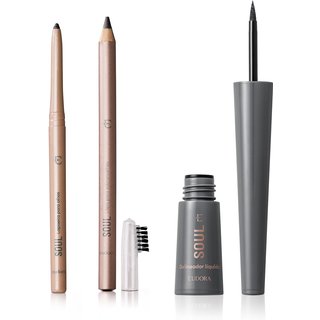 Combo Soul: Lapiseira Retrátil 350mg + Delineador Líquido Preto 2,5ml + Lápis para sobrancelha Médio Escuro 1,1g