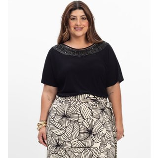 Blusa Manga Morcego Feminina Plus Size Secret Glam Preto