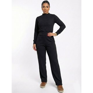 Conjunto Calça Reta Cintura Alta e Blusa Manga Longa Gola Alta Outono Inverno Preto