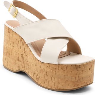 Sandália Feminina Plataforma Cortiça Anabela Elegante Off White 182175
