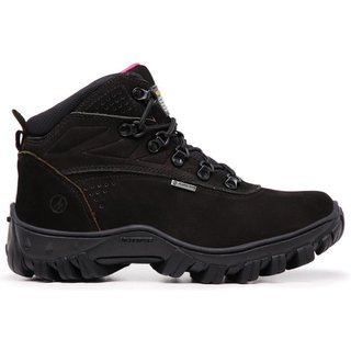 Bota Coturno Couro Feminina Aventura Confortável Versátil Preto/Rosa 33 Preto