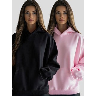 Kit 2 Moletom Canguru Feminino Fechado Flanelado Benellys Liso Rosa com Preto