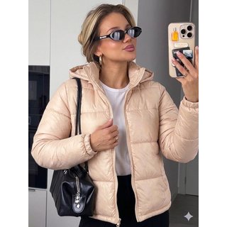 Jaqueta Puffer Longa Bege Com Capuz Removível